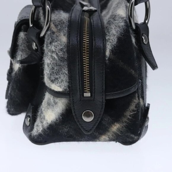 BURBERRY Nova Check Blue Label Shoulder Bag Wool Leather Black Auth 102387 - Picture 4 of 16